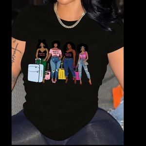 Plus Size Casual T-shirt, Women's Plus Cartoon Figure Print Round Neck